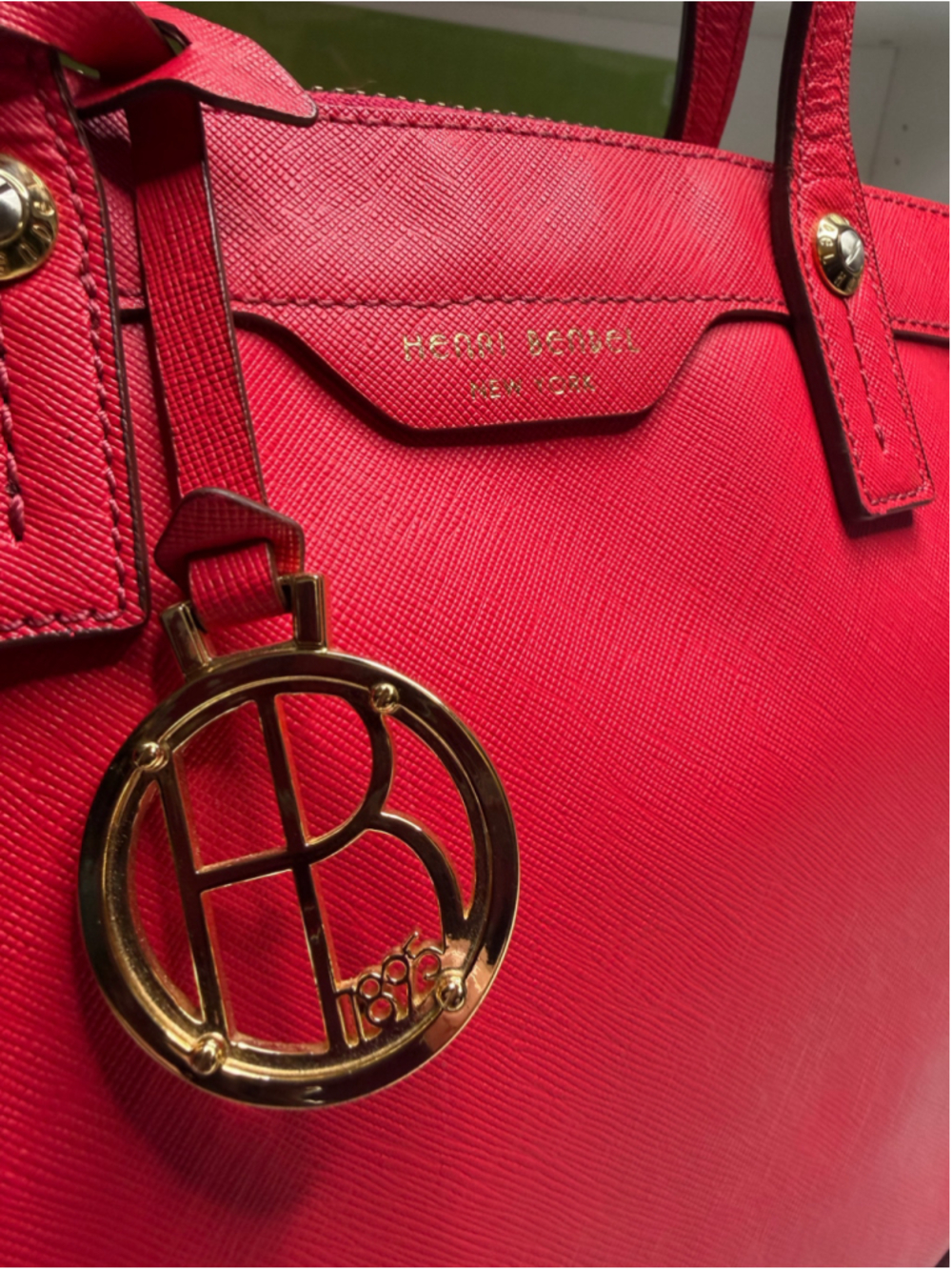 Women's Henri Bendel Deep Pink Saffiano Leather Tote Bag One Size - Picture 2 of 11